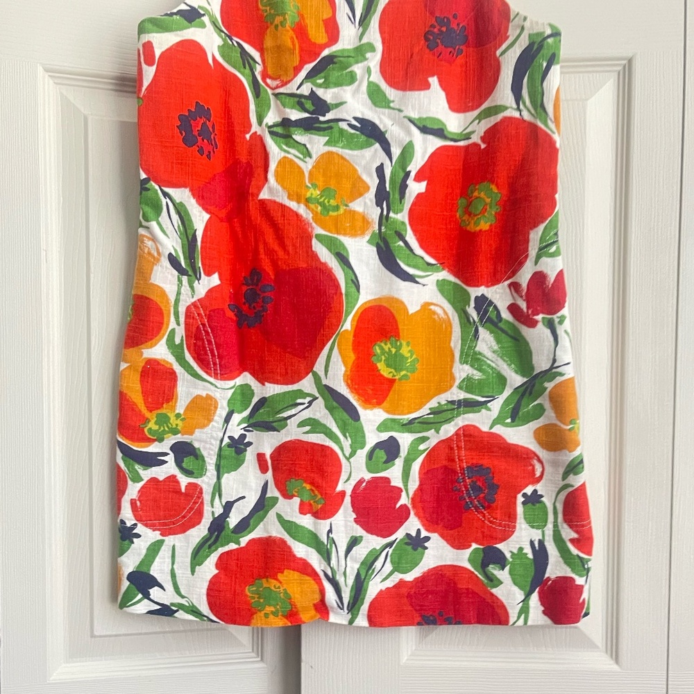 Tyler Boe Floral Poppy Linen Shift Dress Size XS pockets lined blend. #087 - Picture 4 of 17